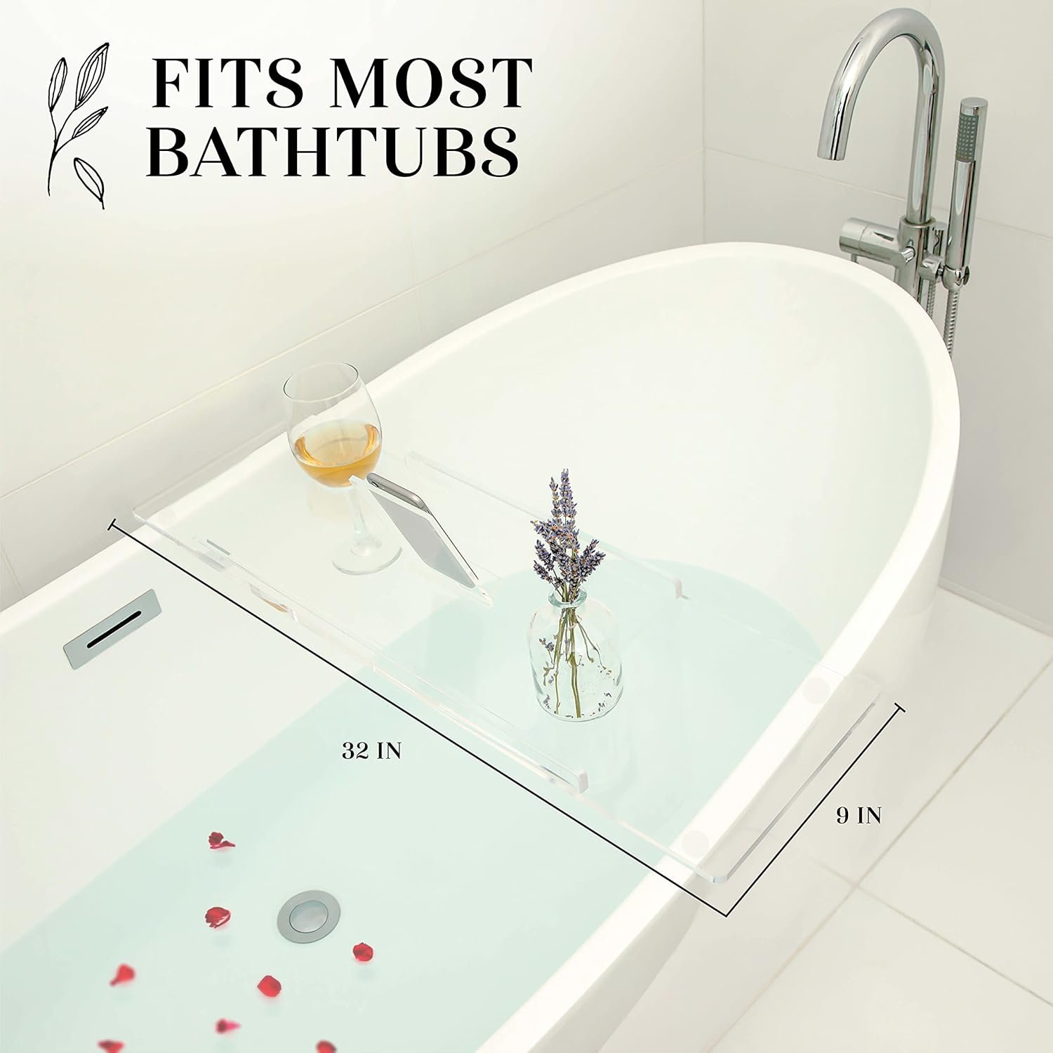 32-Inch Clear Acrylic Bathtub Tray – Luxury Bath Caddy with Book, iPad and Wine Glass Holder - Image 8