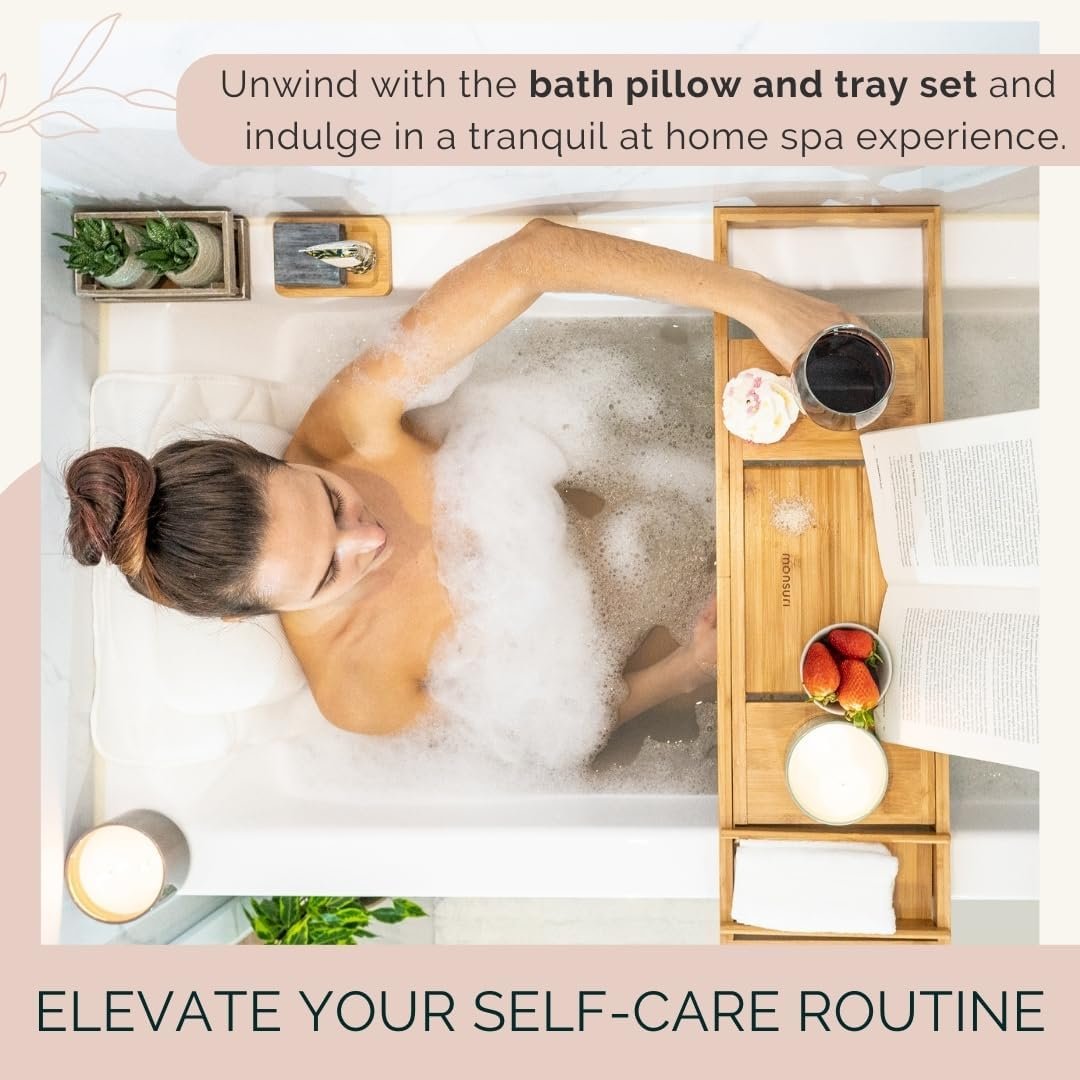 Bathtub Tray and Full Body Bath Pillow Set | Foldable Spa Caddy with Luxury Bath Cushion - Image 7