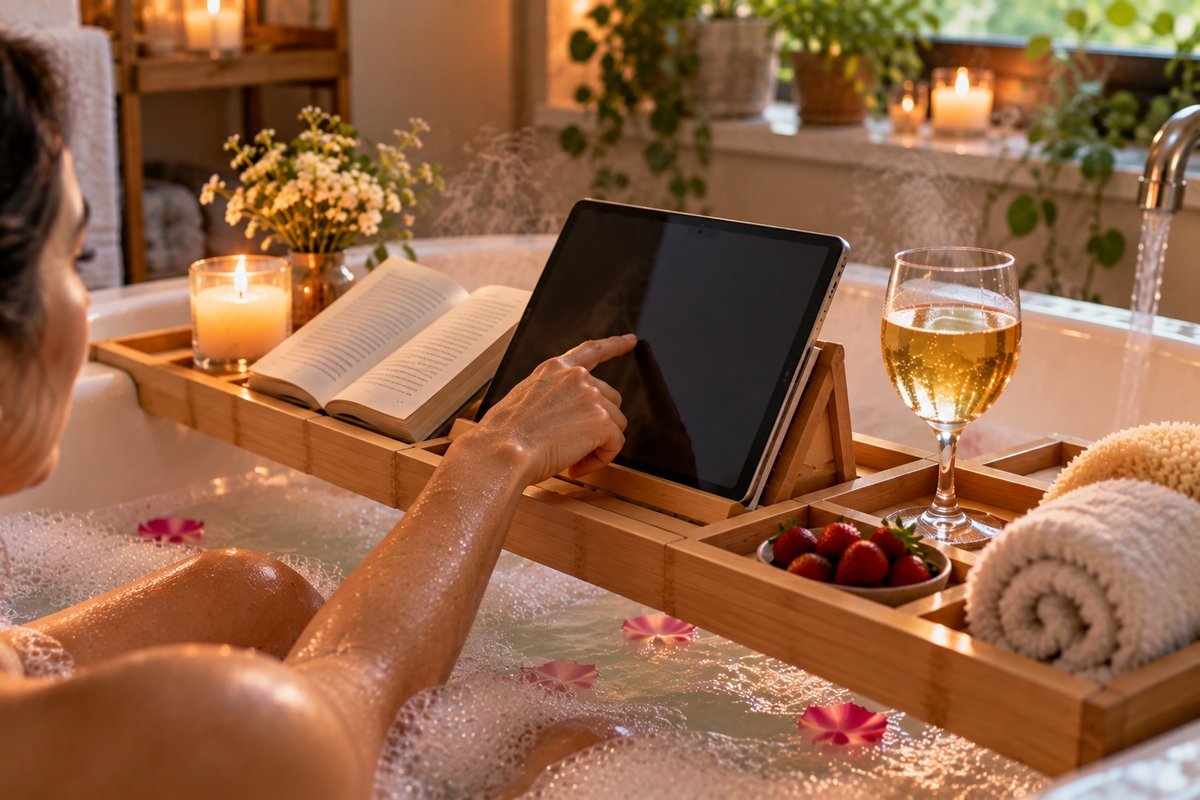 How to use a device safely in the bath - Bathtub Tray