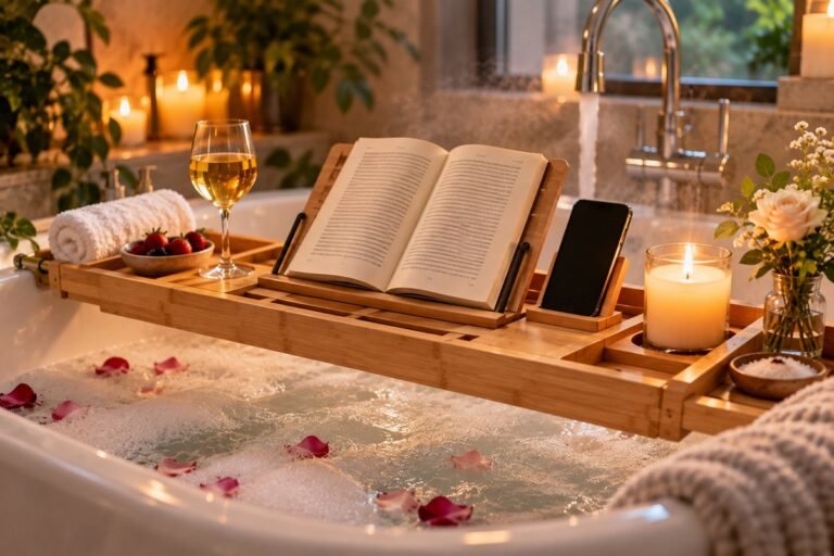Bath Trays With a Candle Holder for Spa Nights
