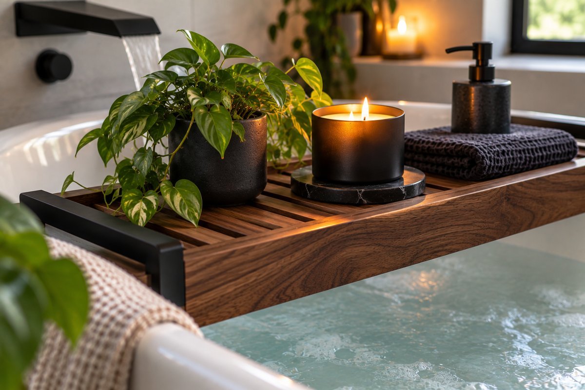 How to style black in a bathroom - Bathtub Tray