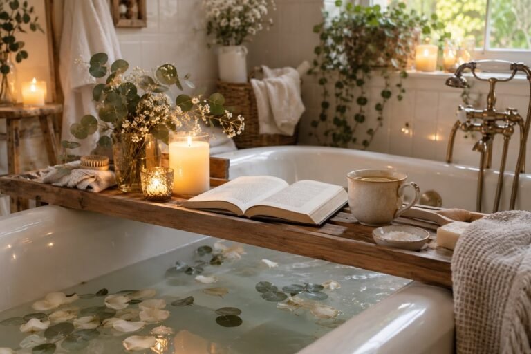 Cottagecore and Cozy Bath Aesthetic With a Tray