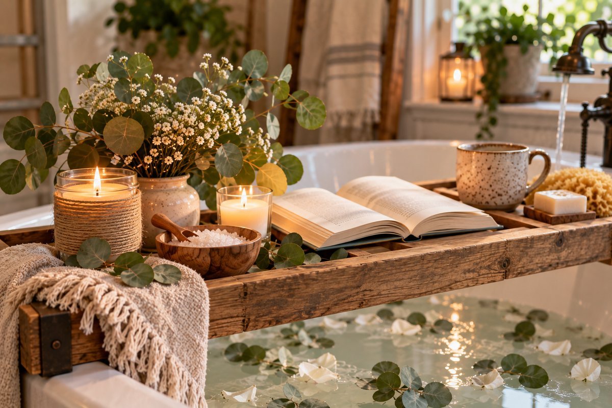Mixing in metal and greenery - Bathtub Tray
