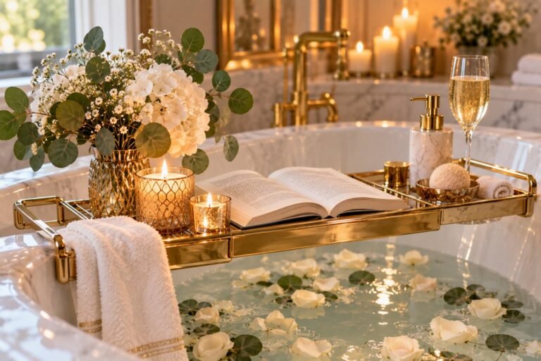 Glam and Gilded Spa Bath Tray Ideas