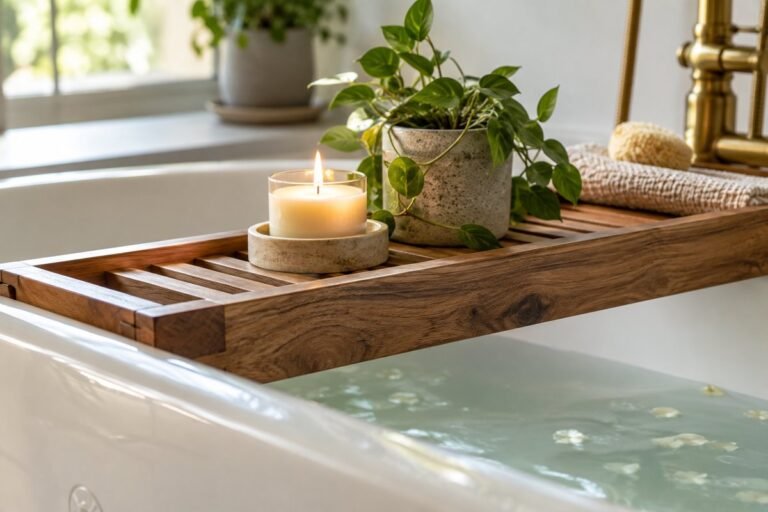 Gold and Brass Bath Trays for a Luxe Bathroom