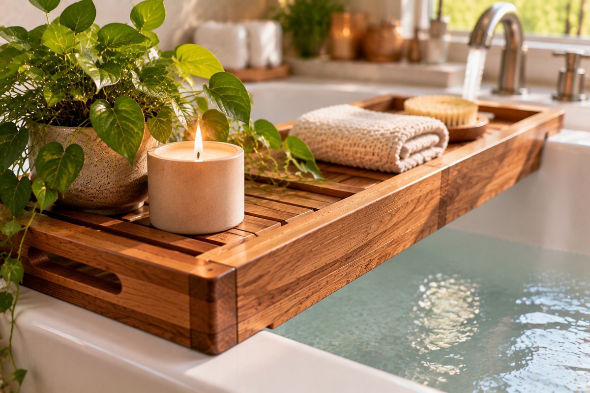 wooden bath tray